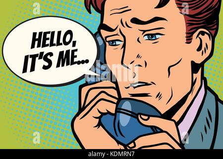 Pop art man talking on the phone bonjour c'est moi. bande dessinée cartoon retro pop art dessin vectoriel illustrator Illustration de Vecteur