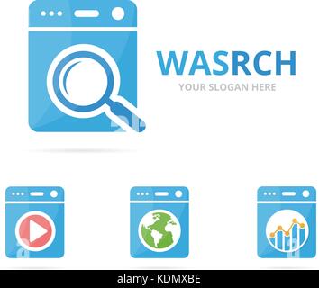 Ensemble de logo blanchisserie combinaison. Lave-linge et d'un symbole ou icône. rondelle unique et la recherche de modèle de conception de logo. Illustration de Vecteur
