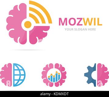 Jeu de cerveau combinaison logo. L'éducation et symbole du signal ou de l'icône. science unique et radio internet, modèle de conception de logo. Illustration de Vecteur
