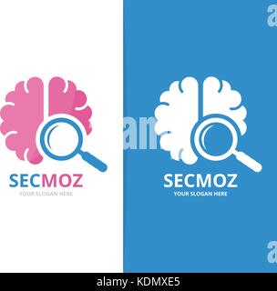 Cerveau et vecteur logo loupe. Combinaison de l'éducation et de l'icône de loupe ou symbole unique. La science et recherche modèle de conception de logo. Illustration de Vecteur