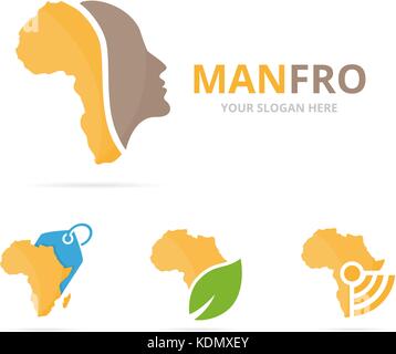 Ensemble de l'Afrique. combinaison logo safari et les gens d'un symbole ou icône. continent unique et l'homme modèle de conception de logo. Illustration de Vecteur