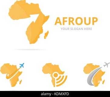 Ensemble de l'Afrique. combinaison logo safari et la croissance d'un symbole ou icône. géographie unique, continent et télécharger modèle de conception de logo. Illustration de Vecteur