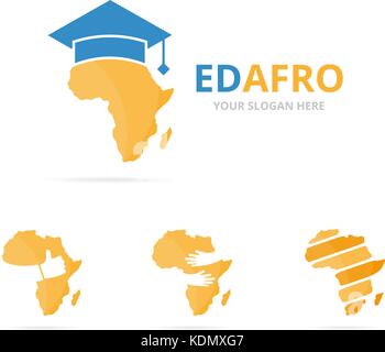 Ensemble de l'Afrique. combinaison logo safari et l'étude d'un symbole ou icône. géographie unique, continent et modèle de conception de logo du collège. Illustration de Vecteur