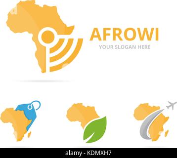 Ensemble de l'Afrique. combinaison logo safari et symbole du signal ou de l'icône. continent unique et radio internet, modèle de conception de logo. Illustration de Vecteur