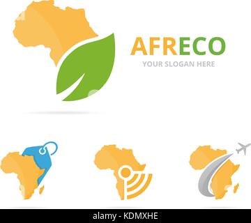 Ensemble de l'Afrique. combinaison logo safari et eco Symbole ou icône. géographie unique, continent et modèle de conception de logo biologique. Illustration de Vecteur