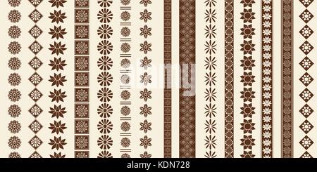 Éléments de décoration au henné indien border patterns in marron. frontière ethnique populaire dans un mega pack set collections. illustrations vectorielles.pourrait b Illustration de Vecteur