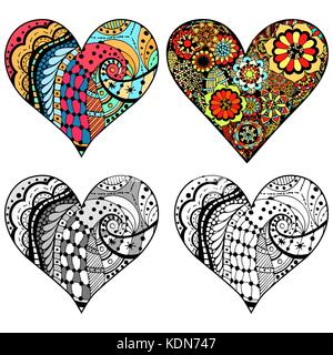 Mettre la main dans le style zentangle coeurs. modèle pour livre à colorier. coloriages pour des profils anti stress. made by tracé à partir de croquis. saint-valentin b Illustration de Vecteur