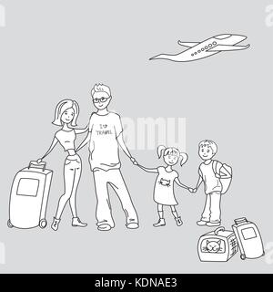 Famille heureuse avec voyage d'été, vacances, vacances, destination, voyage, relations, mode de vie voyages Illustration de Vecteur