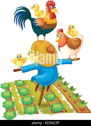 Et l'épouvantail de poulets en potager illustration Illustration de Vecteur