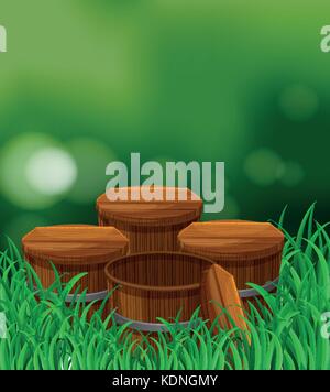 Quatre seaux en bois dans le jardin illustration Illustration de Vecteur