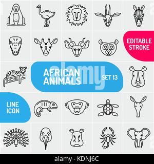 Ensemble d'icônes linéaire d'animaux d'Afrique. Animaux collection isolated on white background. vector illustration Illustration de Vecteur