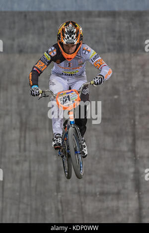 BMX la concurrence au Centre National de cyclisme, Manchester, UK Banque D'Images