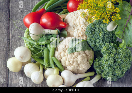 Les agriculteurs récoltent les légumes différents à la fin de l'été dans le jardin biologique. L'alimentation saine et durable. De l'automne. La structure horizontale. Banque D'Images