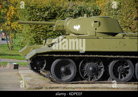 Réservoir russe Monument T-34/76 à Gdansk, Pologne. 15 octobre 2017. Il est dit que ce réservoir de la 1st Polish Armoured Brigade de Polonais communiste Pe Banque D'Images