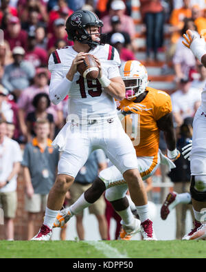 14 octobre 2017 : Jake Bentley # 19 de la South Carolina Gamecocks se prépare à lancer la balle au cours de la NCAA Football match entre les bénévoles de l'Université du Tennessee et de l'Université de Caroline du Sud au Stade de Neyland Gamecocks de Knoxville, TN/CSM Gangloff Tim Banque D'Images