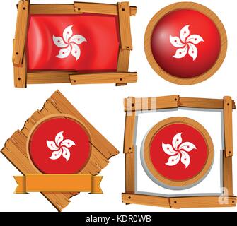 Drapeau de hong kong sur l'illustration des cadres ronds et carrés Illustration de Vecteur