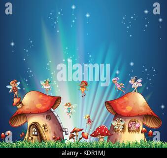 Fées survolant champignonnières illustration Illustration de Vecteur