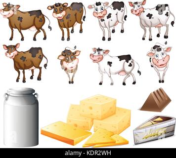 Les vaches et les produits laitiers illustration Illustration de Vecteur