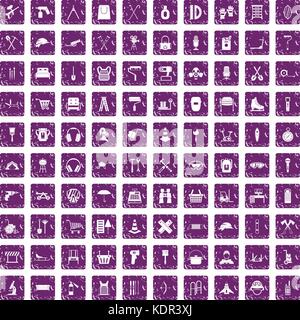 100 icons set Costume violet grunge Illustration de Vecteur