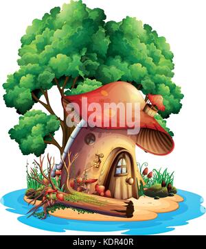 Mushroom house sur l'île illustration Illustration de Vecteur