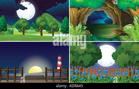 Quatre scènes de nuit illustration Illustration de Vecteur