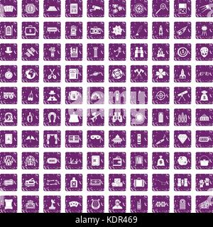 100 jeux adultes icons set grunge purple Illustration de Vecteur