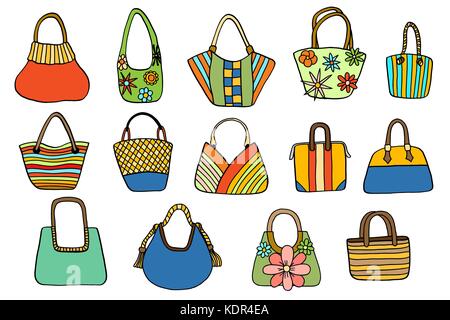 Sacs à main femmes. hand drawn vector isolés. Illustration de Vecteur
