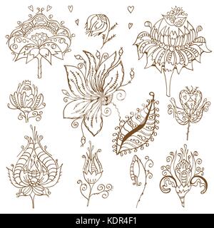 Ensemble de bouquets de fleurs, fleurs rétro. vector illustration. isolated on white Illustration de Vecteur