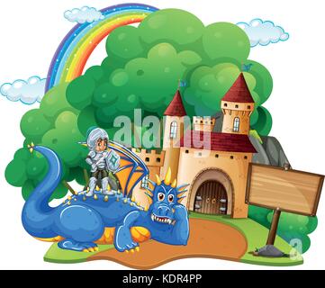 Château scène avec Knight et dragon illustration Illustration de Vecteur