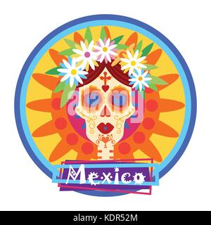 Jour de crâne dead concept halloween traditionnelle mexicaine dia de los muertos vacances fête invitation bannière décoration Illustration de Vecteur