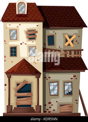 Vieille maison avec des fenêtres cassées et illustration de porte Illustration de Vecteur