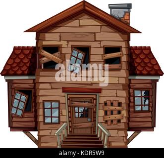 Maison en bois en mauvais état illustration Illustration de Vecteur