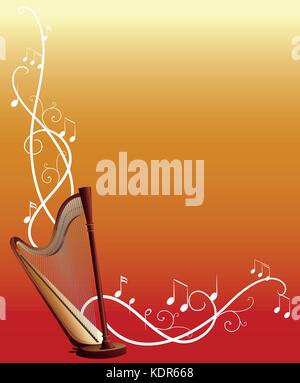 Arrière-plan modèle avec harpe et musique illustration notes Illustration de Vecteur