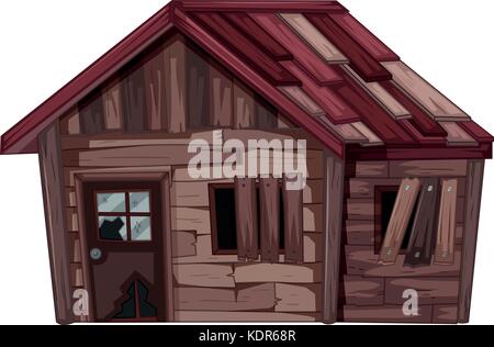 Vieille maison de bois en mauvais état illustration Illustration de Vecteur