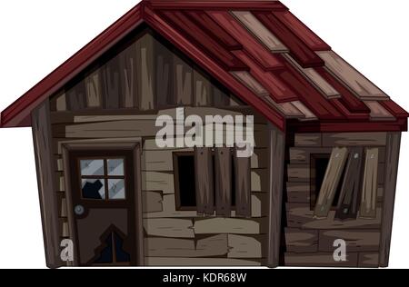 Maison en bois avec de très mauvais état illustration Illustration de Vecteur