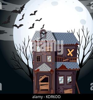 Maison hantée sur fullmoon nuit illustration Illustration de Vecteur
