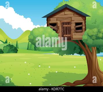 Treehouse en bois dans le parc illustration Illustration de Vecteur