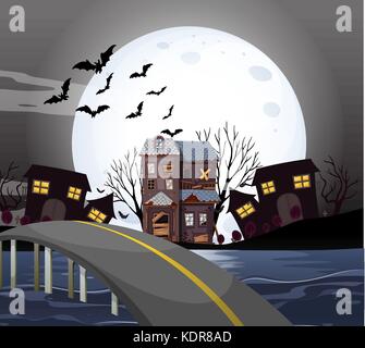 Maison hantée sur fullmoon nuit illustration Illustration de Vecteur
