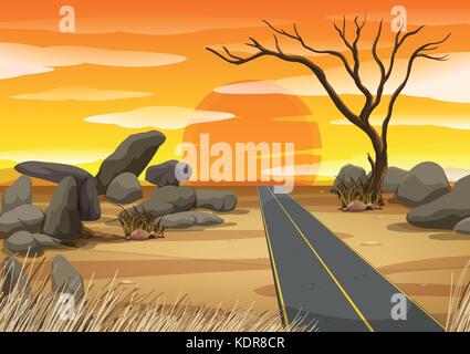 À vide, dans le désert au coucher du soleil illustration Illustration de Vecteur