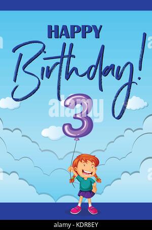 Joyeux anniversaire carte pour trois ans l'illustration Illustration de Vecteur