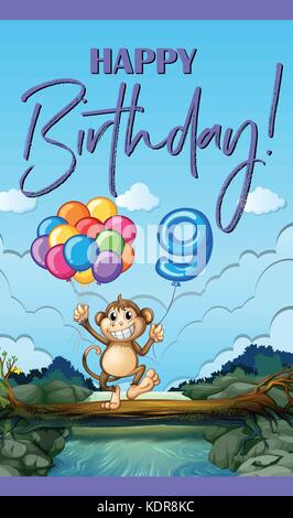 Joyeux anniversaire carte pour 9 ans illustration Illustration de Vecteur