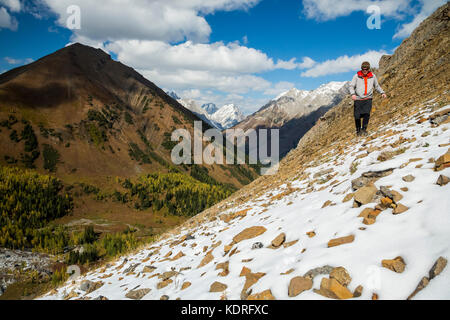 Randonnée dans la région du Cirque de Pocaterra près de Highwood Pass dans le pays de Kananaskis, Alberta, Canada. Banque D'Images