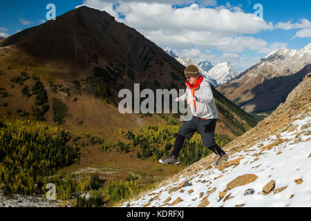 Randonnée dans la région du Cirque de Pocaterra près de Highwood Pass dans le pays de Kananaskis, Alberta, Canada. Banque D'Images