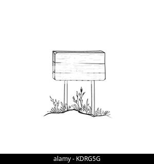Doodle élégant panneau routier. extérieur en bois gravure rétro de planche. pointeur pancarte à la main d'art de la ligne d'orientation. Illustration de Vecteur