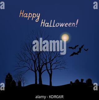 Happy Halloween Greeting card background. maison de vacances paysage avec grave yard Illustration de Vecteur