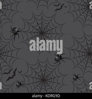 Happy Halloween seamless pattern. maison de vacances fond ornemental avec bat, spider, web Illustration de Vecteur