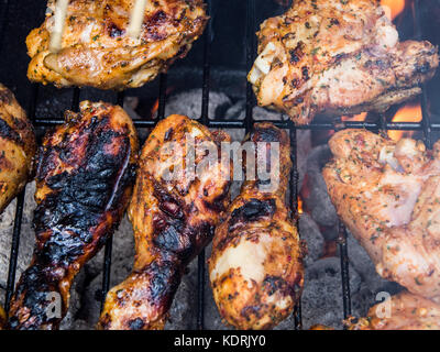 Poulet carbonisé sur un barbecue Banque D'Images