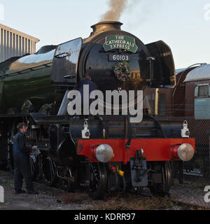 Flying Scotsman au Bishops Lydeard station sur la West Somerset Railway (WSR) dans le Somerset en mai 2017 lors de sa visite en tirant la cathédrale Express Banque D'Images