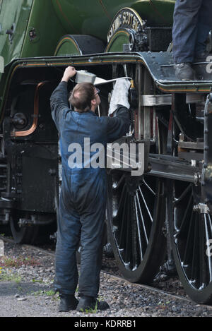 Flying Scotsman au Bishops Lydeard station sur la West Somerset Railway (WSR) dans le Somerset en mai 2017 lors de sa visite en tirant la cathédrale Express Banque D'Images