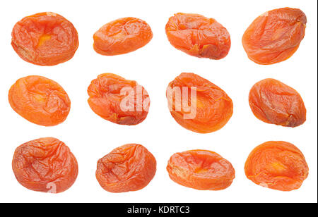 Collection de fruits abricot sec isolé sur fond blanc Banque D'Images